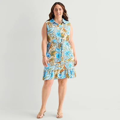 Be by CHETTA B Womens Plus Sleeveless Abstract Fit + Flare Dress