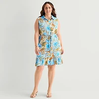 Be by CHETTA B Womens Plus Sleeveless Abstract Fit + Flare Dress