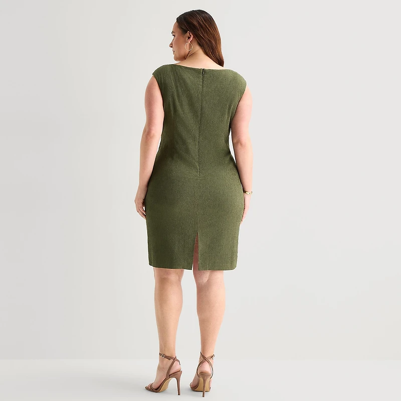 Jessica Howard Womens Plus Boat Neck Sleeveless Sheath Dress