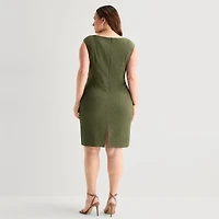 Jessica Howard Womens Plus Boat Neck Sleeveless Sheath Dress