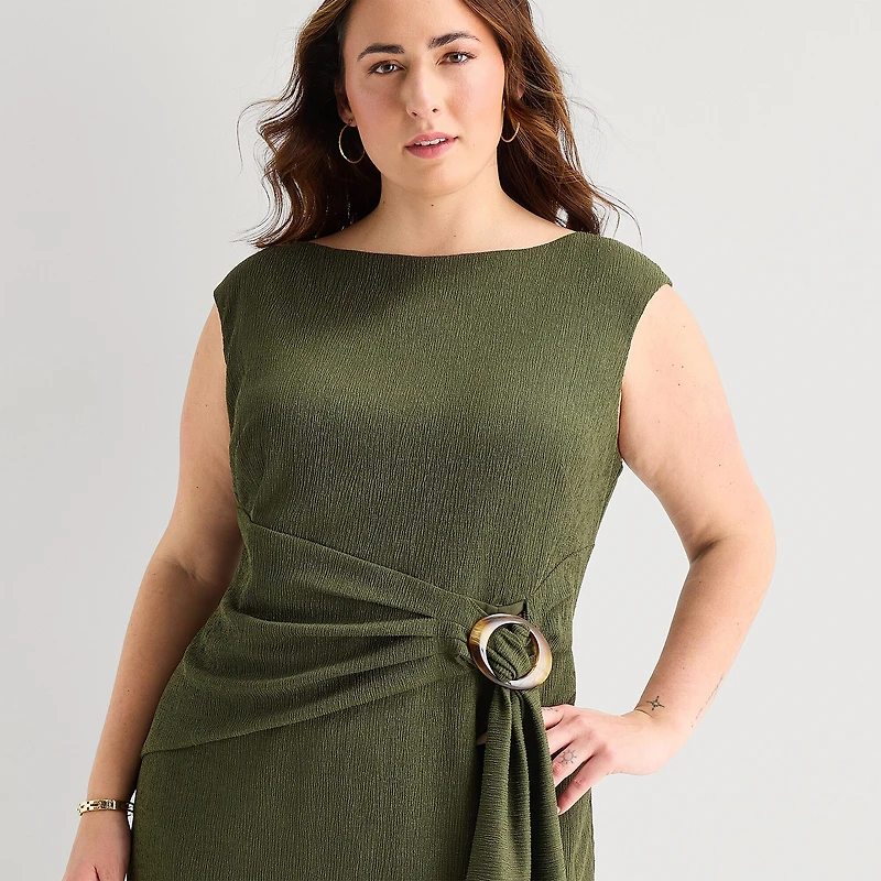 Jessica Howard Womens Plus Boat Neck Sleeveless Sheath Dress