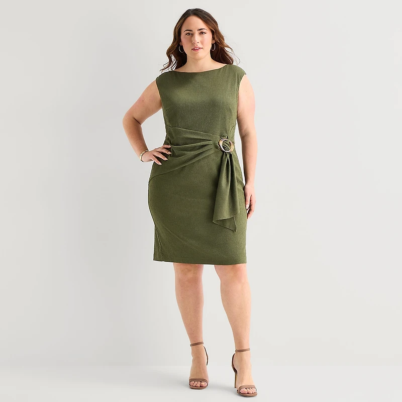 Jessica Howard Womens Plus Boat Neck Sleeveless Sheath Dress