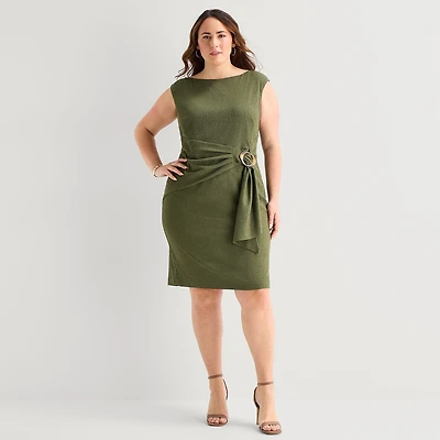 Jessica Howard Womens Plus Boat Neck Sleeveless Sheath Dress