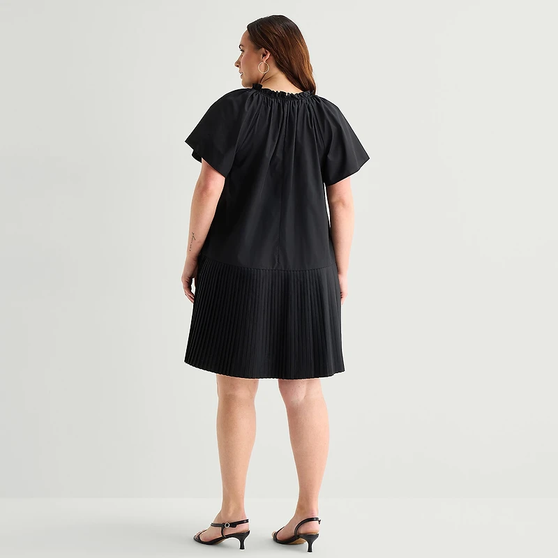 Robbie Bee Womens Plus V Neck Short Sleeve Shift Dress