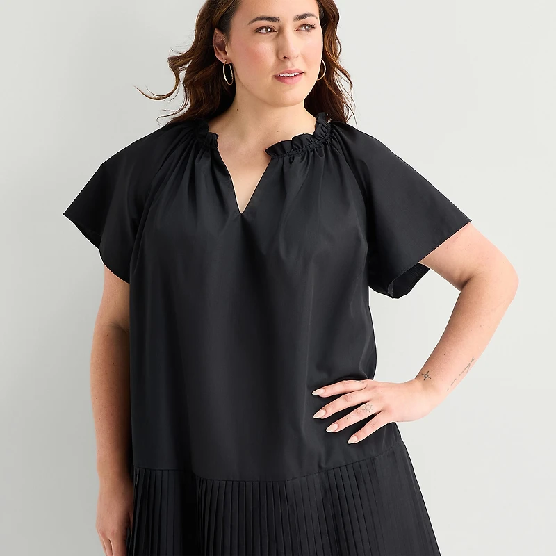 Robbie Bee Womens Plus V Neck Short Sleeve Shift Dress