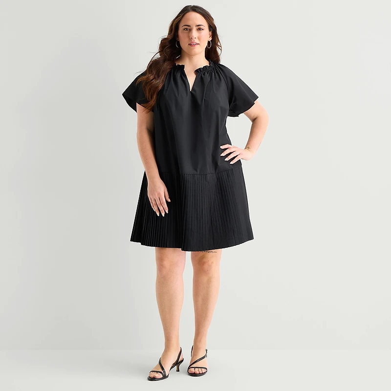 Robbie Bee Womens Plus V Neck Short Sleeve Shift Dress