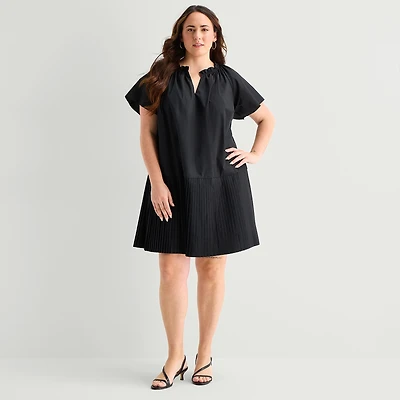 Robbie Bee Womens Plus V Neck Short Sleeve Shift Dress