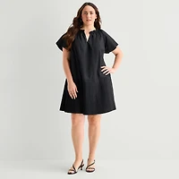 Robbie Bee Womens Plus V Neck Short Sleeve Shift Dress