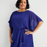 Jessica Howard Womens Plus Boat Neck 3/4 Sleeve Flutter Fit + Flare Dress