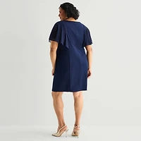 Jessica Howard Womens Plus V Neck Short Sleeve Sheath Dress