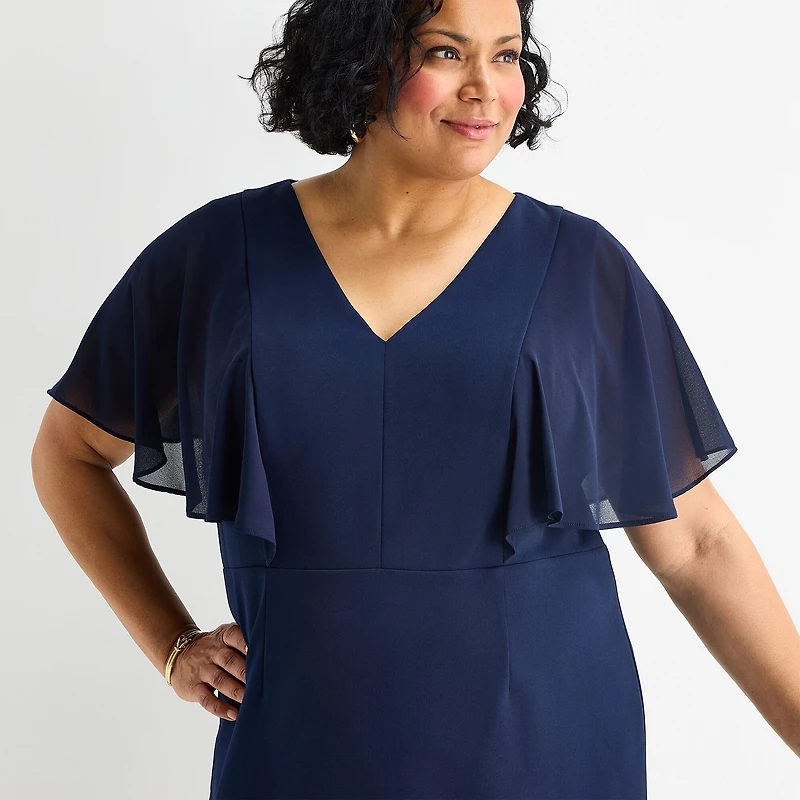 Jessica Howard Womens Plus V Neck Short Sleeve Sheath Dress