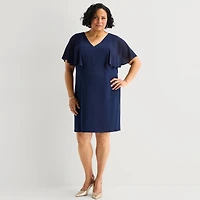 Jessica Howard Womens Plus V Neck Short Sleeve Sheath Dress