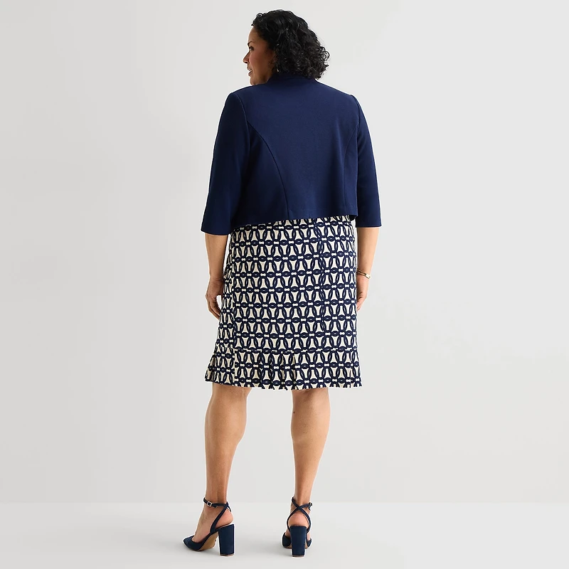 Maya Brooke Womens Plus Abstract Jacket Dress