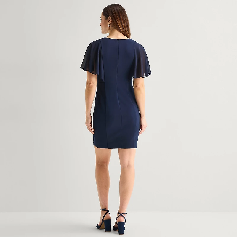 Jessica Howard Womens Petite V Neck Short Sleeve Sheath Dress