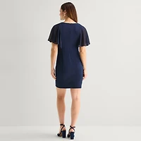 Jessica Howard Womens Petite V Neck Short Sleeve Sheath Dress