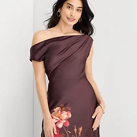 Melonie T Womens Asymmetrical Neck Sleeveless One Shoulder Floral Evening Gown