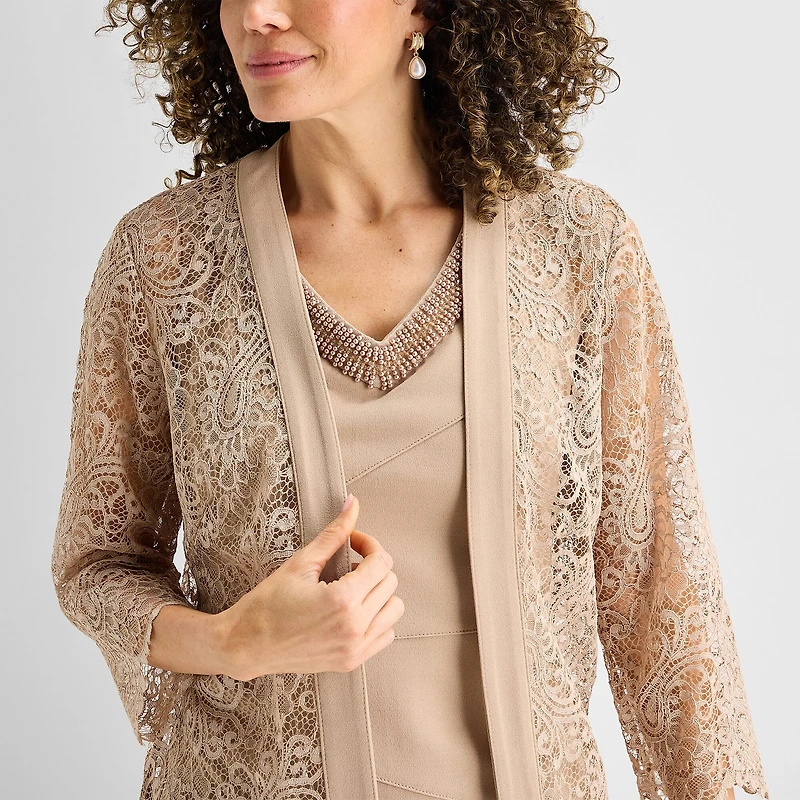 Maya Brooke Womens Beaded Jacket Dress