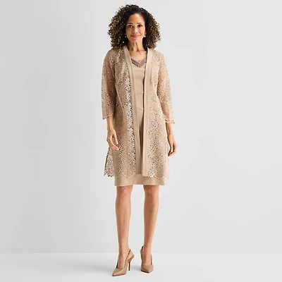 Maya Brooke Womens Beaded Jacket Dress