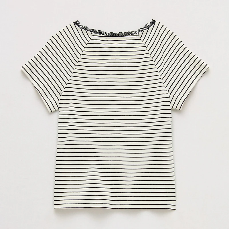 Thereabouts Little & Big Kid Girls Boat Neck Short Sleeve Lace Trim T-Shirt