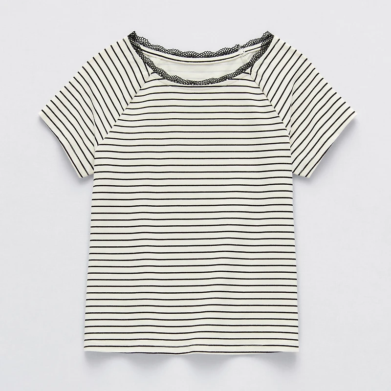 Thereabouts Little & Big Kid Girls Boat Neck Short Sleeve Lace Trim T-Shirt