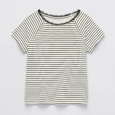 Thereabouts Little & Big Kid Girls Boat Neck Short Sleeve Lace Trim T-Shirt