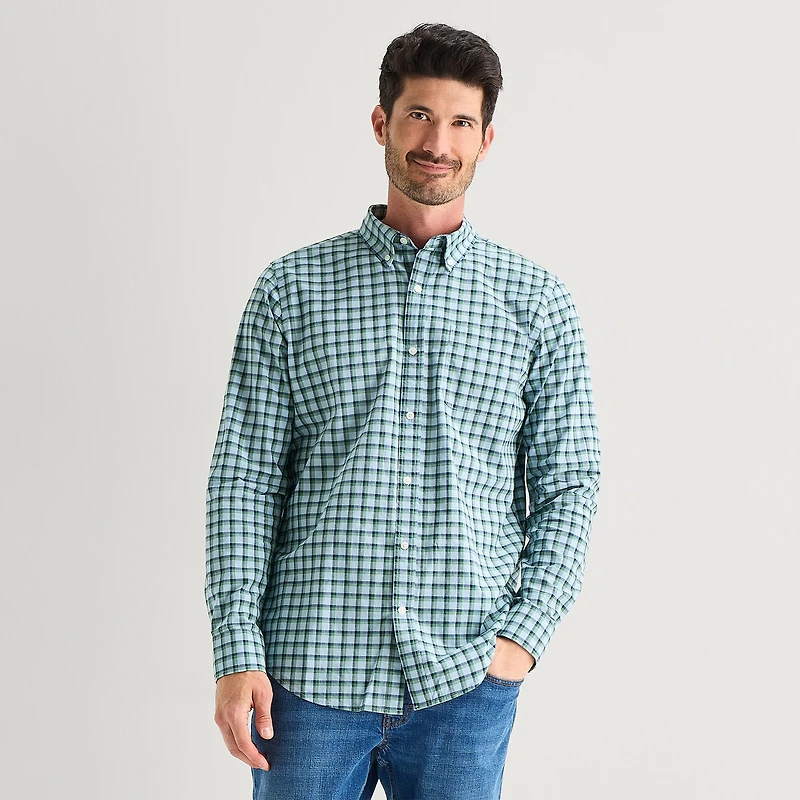 St. John's Bay Stretch Poplin Mens Long Sleeve Slim Fit Button-Down Shirt