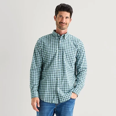 St. John's Bay Stretch Poplin Mens Long Sleeve Slim Fit Button-Down Shirt