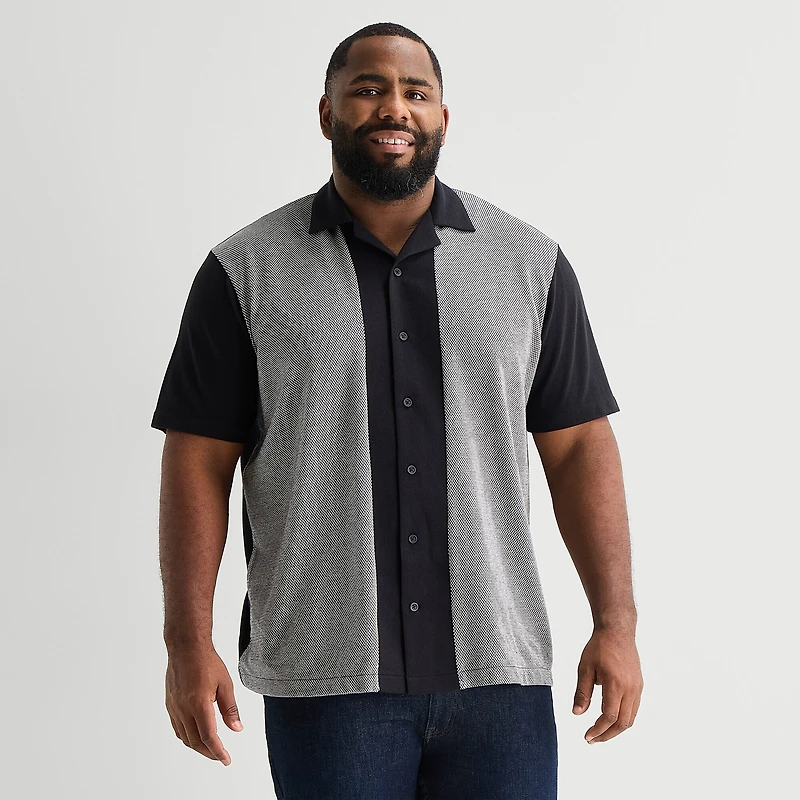 Shaquille O'Neal XLG™ Blocked Bowling Mens Short Sleeve Regular Fit Big and Tall Button-Down Shirt