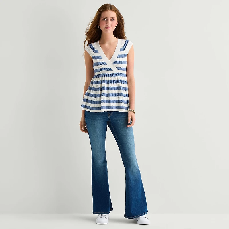 Arizona Womens Juniors Short Sleeve Babydoll Top
