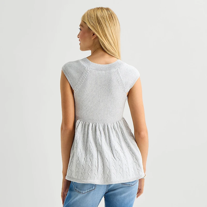 Arizona Womens Juniors V Neck Short Sleeve Babydoll Top
