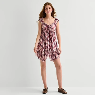 Arizona Womens Juniors Short Sleeve Babydoll Dress