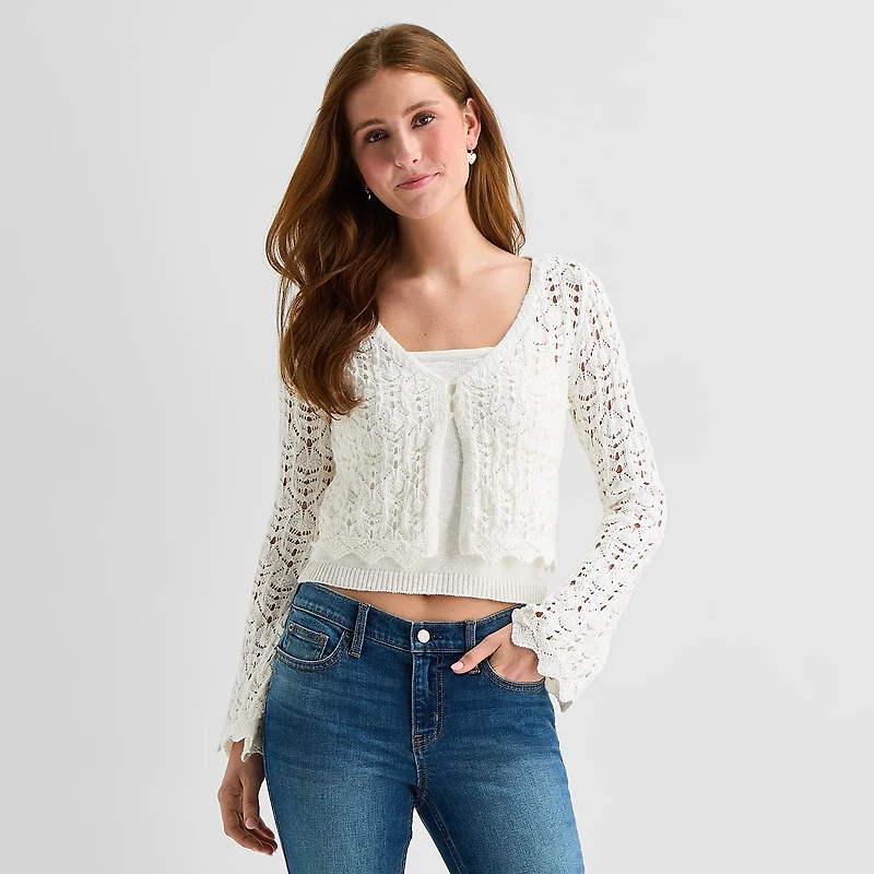 Arizona Womens Juniors V Neck Long Sleeve Button Cardigan