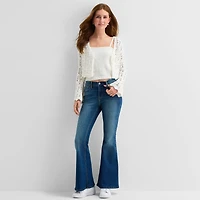 Arizona Womens Juniors V Neck Long Sleeve Button Cardigan