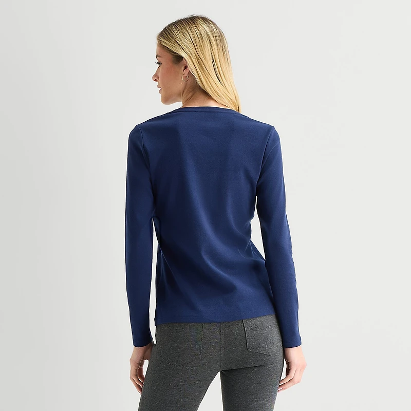 St. John's Bay Womens V Neck Long Sleeve T-Shirt