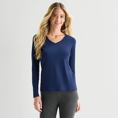 St. John's Bay Womens V Neck Long Sleeve T-Shirt
