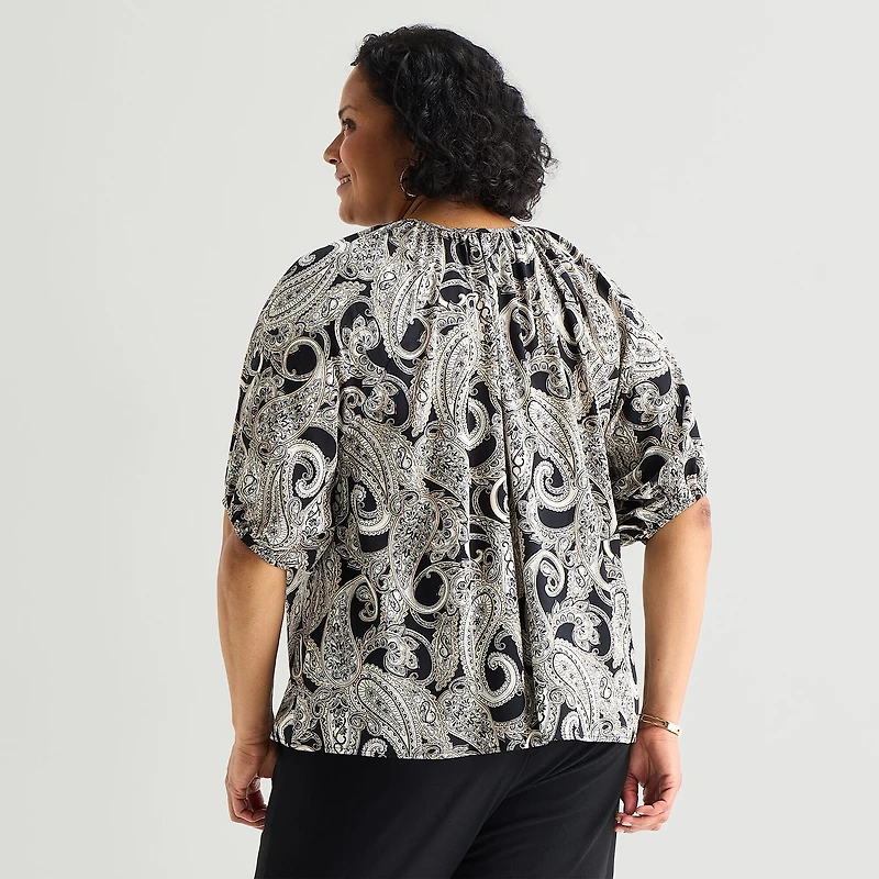 Liz Claiborne Womens Plus Elbow Sleeve Blouse