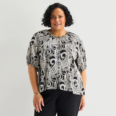 Liz Claiborne Womens Plus Elbow Sleeve Blouse