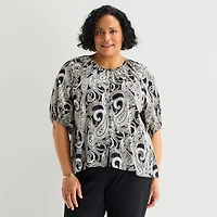 Liz Claiborne Womens Plus Elbow Sleeve Blouse
