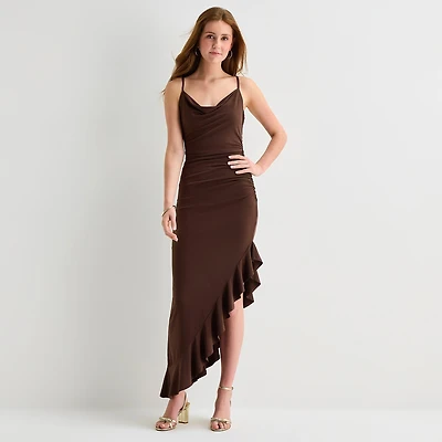 Emerald Sundae Womens Juniors Draped Neck Sleeveless Bodycon Dress