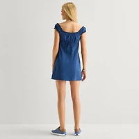 Arizona Womens Juniors Sweetheart Neck Sleeveless Babydoll Dress