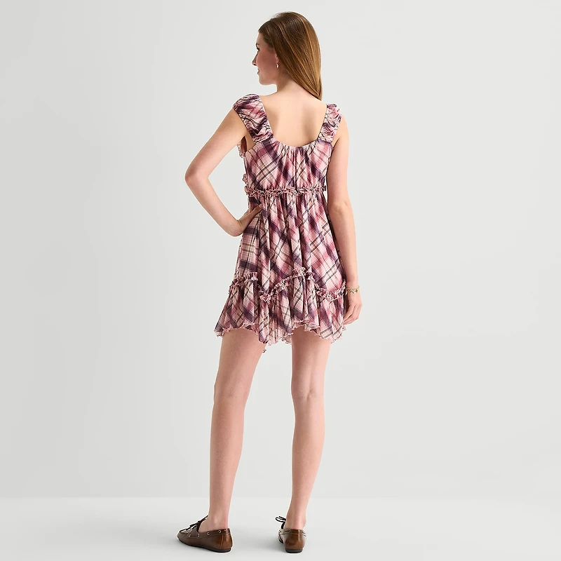 Arizona Womens Juniors Short Sleeve Babydoll Dress