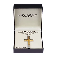 J.P. Army Men's Jewelry Stainless Steel 24 Inch Link Cross Pendant Necklace