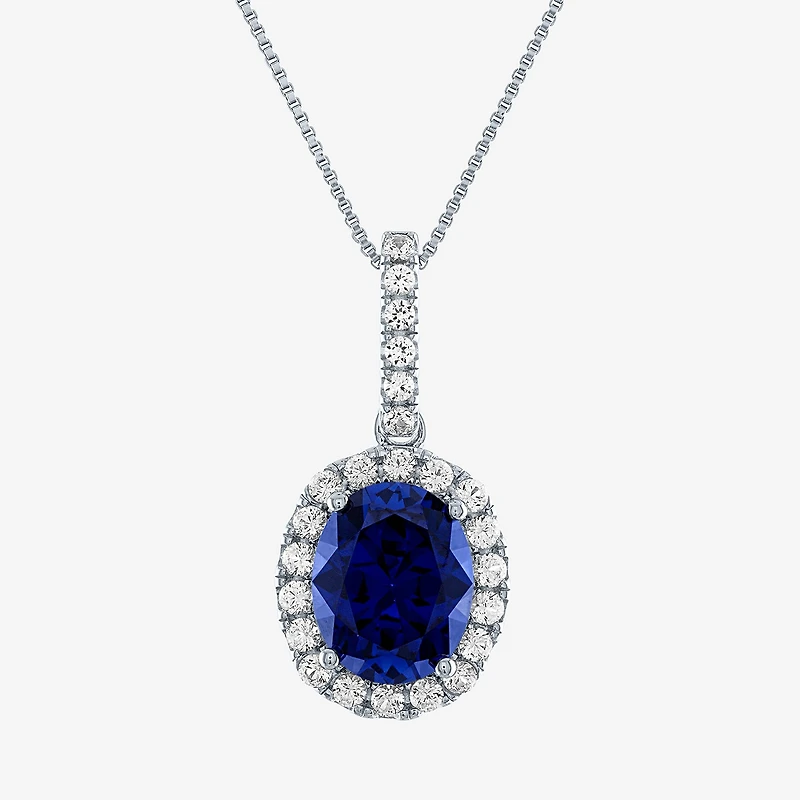 Womens Lab Created Blue Sapphire Sterling Silver 18 Inch Pendant Necklace