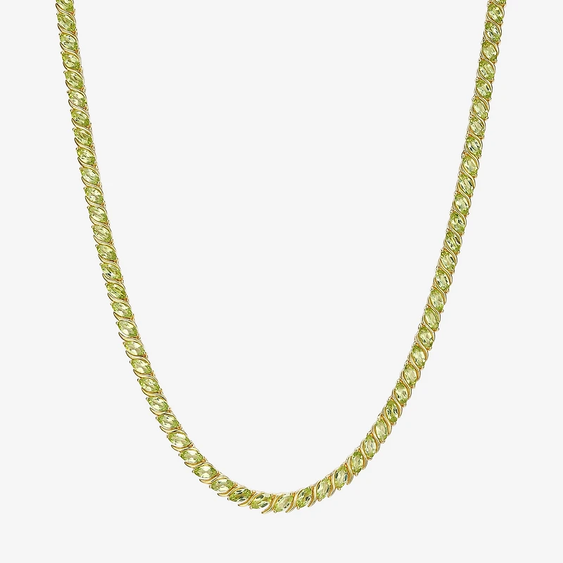Womens Green Peridot 18K Gold Over Silver Tennis Necklace