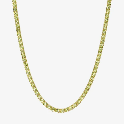 Womens Green Peridot 18K Gold Over Silver Tennis Necklace