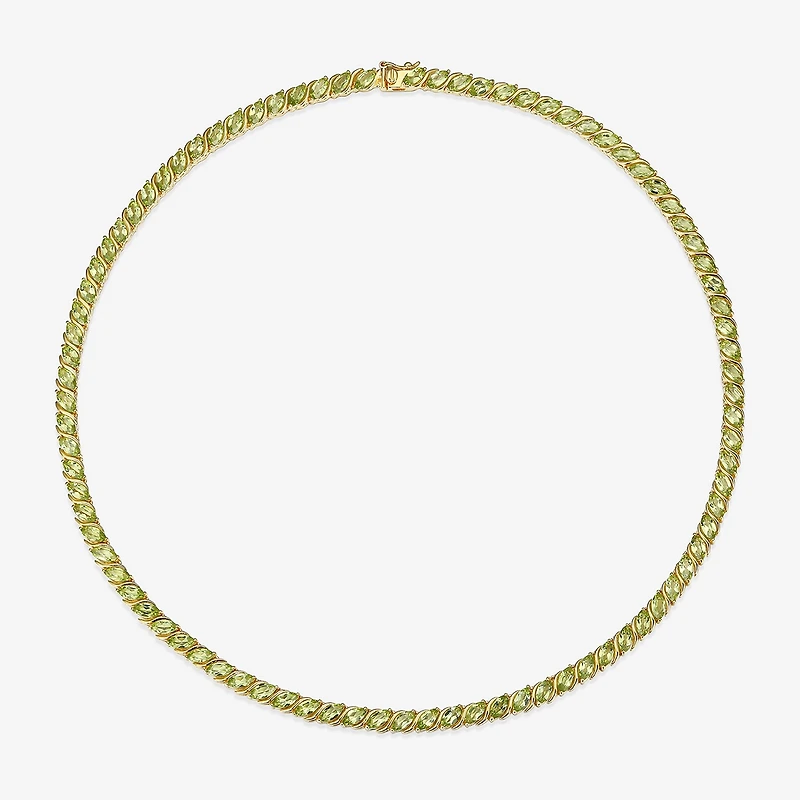 Womens Green Peridot 18K Gold Over Silver Tennis Necklace