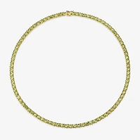 Womens Green Peridot 18K Gold Over Silver Tennis Necklace