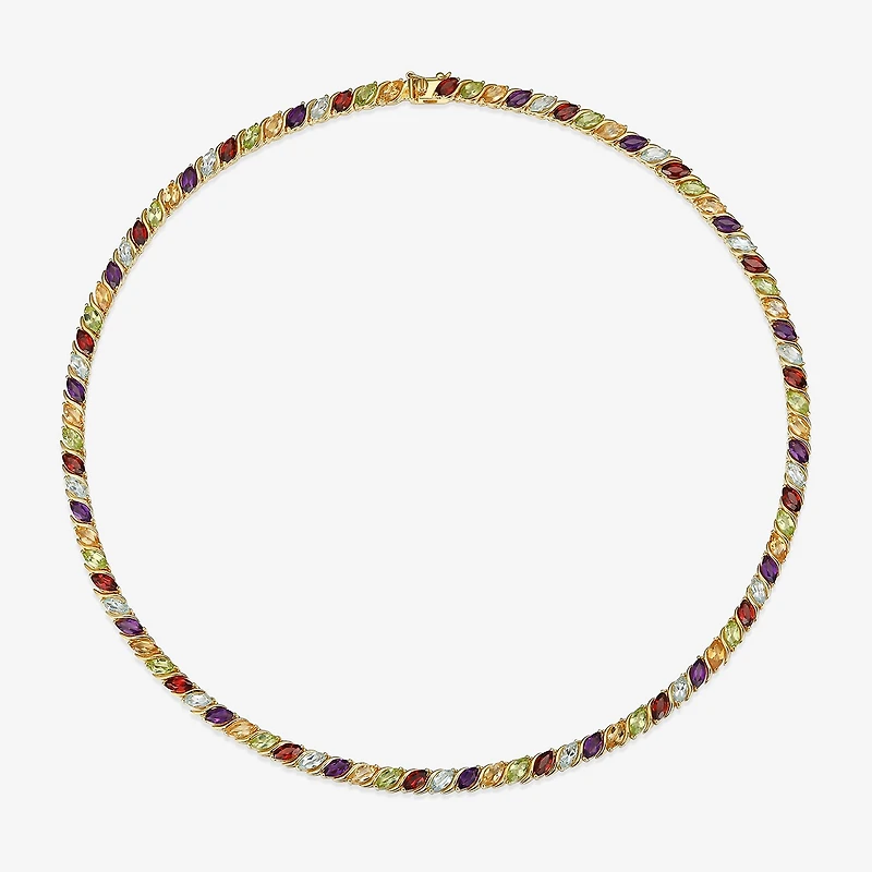 Womens Genuine Multi-Stone 18K Gold Over Silver Tennis Necklaces