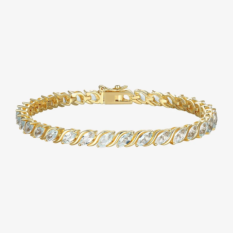 Womens Genuine Blue Topaz 18K Gold Over Silver Tennis Bracelet