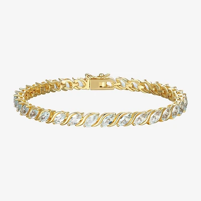 Womens Genuine Blue Topaz 18K Gold Over Silver Tennis Bracelet